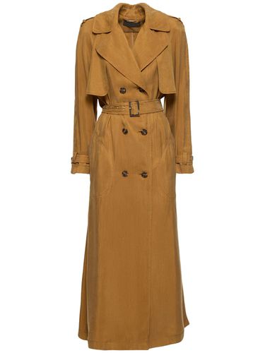 Double Breasted Twill Long Trench Coat - ALBERTA FERRETTI - Modalova