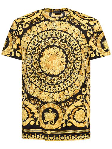 T-shirt In Jersey Di Cotone Stampa Barocca - VERSACE - Modalova