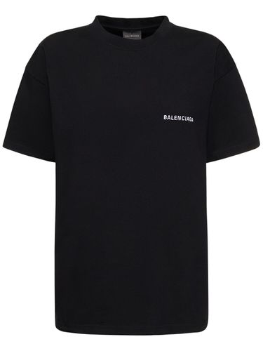 Camiseta Medium Fit De Algodón Bordada - BALENCIAGA - Modalova