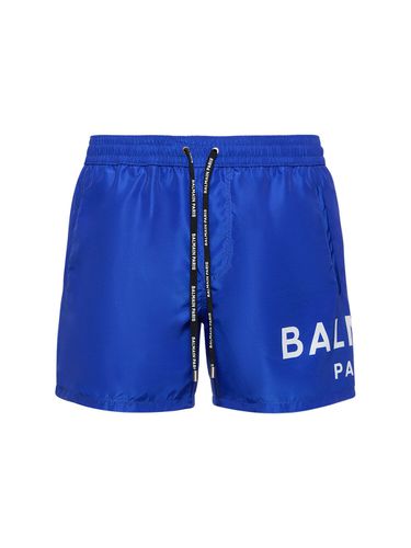 Bañador Shorts De Nylon Stretch Con Logo Estampado - BALMAIN - Modalova