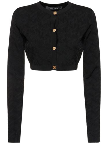 Logo Jacquard Knit Crop Cardigan - VERSACE - Modalova