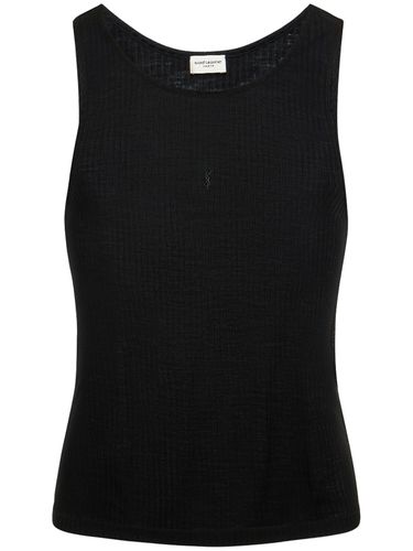 Cassandre Ribbed Wool Tank Top W/logo - SAINT LAURENT - Modalova