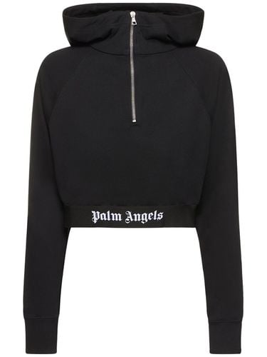 Logo Tape Cotton Crop Hoodie - PALM ANGELS - Modalova