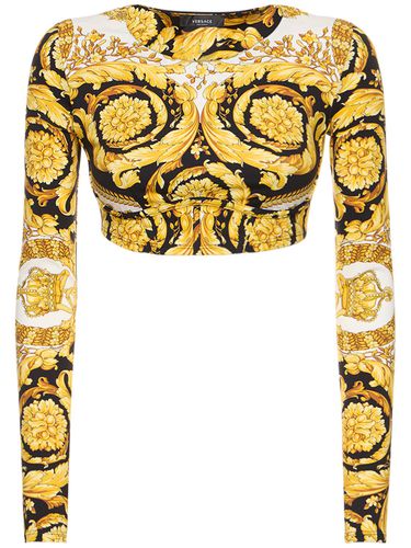 Barocco Printed Jersey Crop Top - VERSACE - Modalova