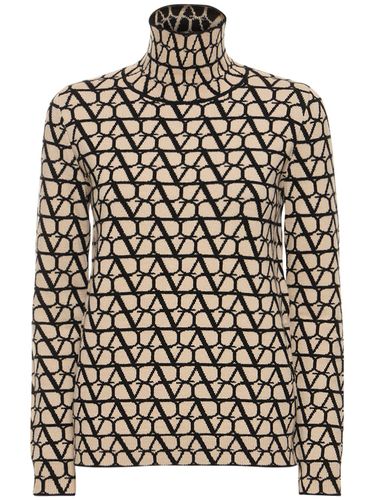 Maglia Collo Alto In Lana / Logo Jacquard - VALENTINO - Modalova