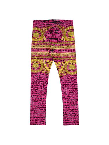 Leggings De Algodón Jersey Con Estampado - VERSACE - Modalova