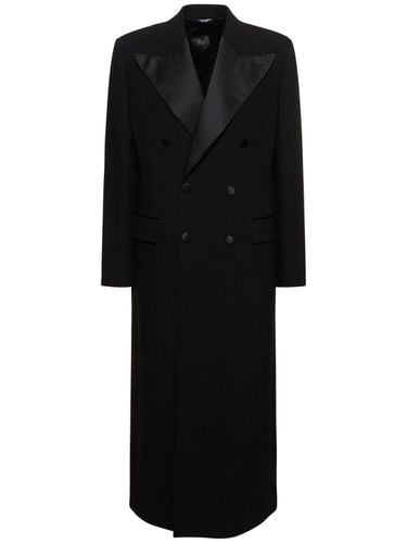 Wool Crepe Double Breasted Long Coat - DOLCE & GABBANA - Modalova