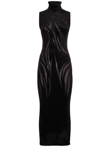 Vestito Collo Alto Midi In Velluto E Tulle - MUGLER - Modalova