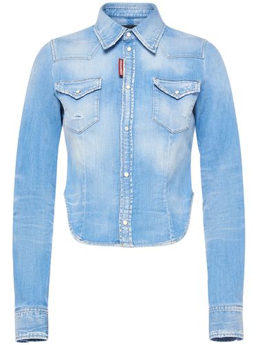 Camicia Cropped In Denim Di Cotone - DSQUARED2 - Modalova