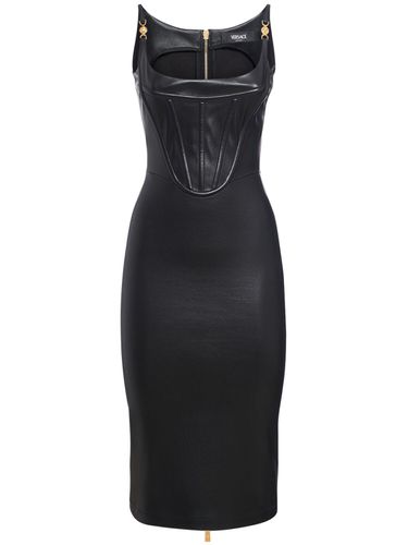 Midikleid Aus Glänzendem Leder - VERSACE - Modalova