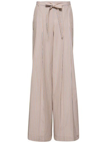 Striped Poplin Belted Wide Pants - ALBERTA FERRETTI - Modalova