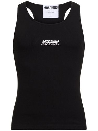 Logo Embroidery Cotton Rib Tank Top - MOSCHINO - Modalova