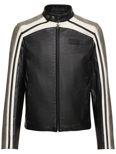 Chaqueta Biker De Piel Con Logo - MOSCHINO - Modalova