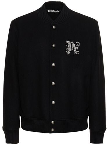 Monogram Wool Blend Varsity Jacket - PALM ANGELS - Modalova