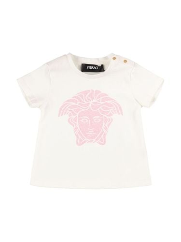 Camiseta De Jersey De Algodón Estampada - VERSACE - Modalova