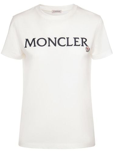 Embroidered Organic Cotton Logo T-shirt - MONCLER - Modalova