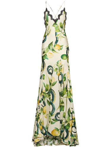 Printed Silk Twill Crisscross Maxi Dress - ROBERTO CAVALLI - Modalova