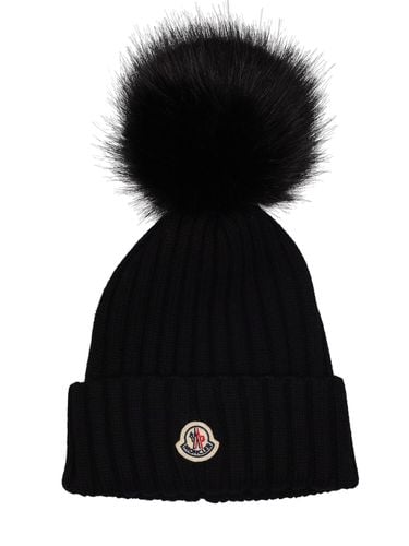 Cappello Beanie In Lana Tricot Con Logo - MONCLER - Modalova