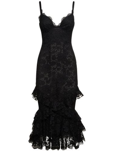 Macramé Lace Ruffled Hem Midi Dress - ROBERTO CAVALLI - Modalova