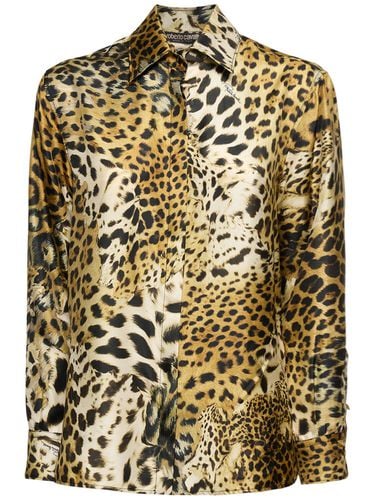 Camicia In Twill Di Seta Leopard - ROBERTO CAVALLI - Modalova