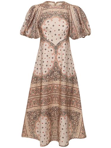 Vestido Midi De Lino Estampado - ZIMMERMANN - Modalova