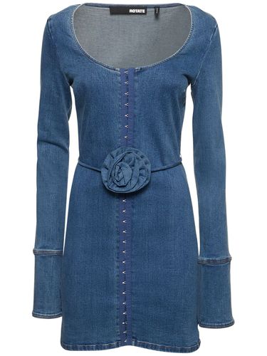 Abito Mini In Denim Stretch Con Rosa - ROTATE - Modalova