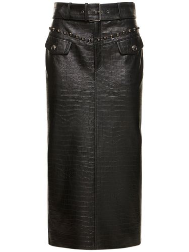 Croco Print Leather Midi Skirt W/ Studs - ALESSANDRA RICH - Modalova