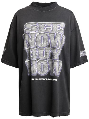 T-shirt Boxy In Cotone Con Stampa - BALENCIAGA - Modalova