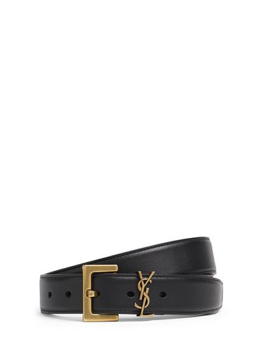 Cintura Monogram In Pelle 3cm - SAINT LAURENT - Modalova