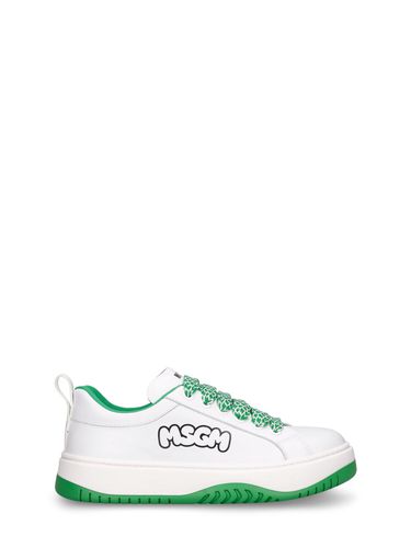 Sneakers De Piel Con Logo Y Cordones - MSGM - Modalova