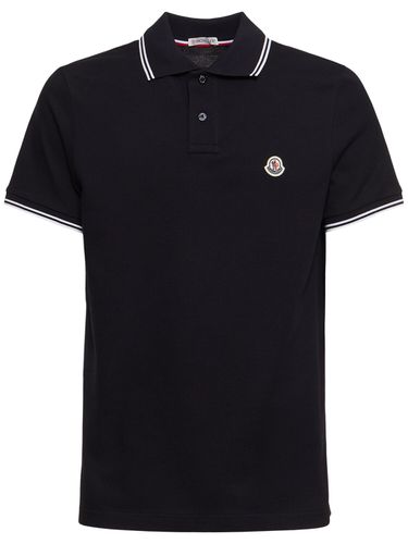 Logo Patch Cotton Polo Shirt - MONCLER - Modalova