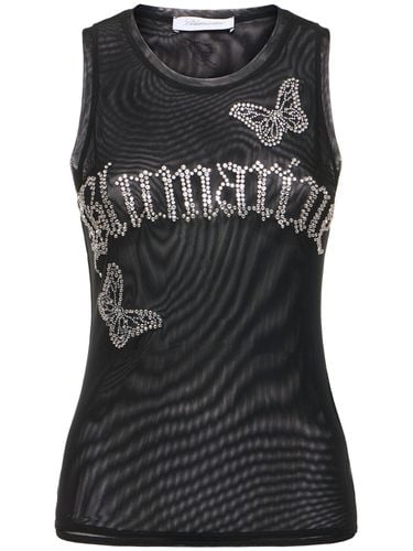 Tanktop Aus Tüll Mit Kristalllogo - BLUMARINE - Modalova