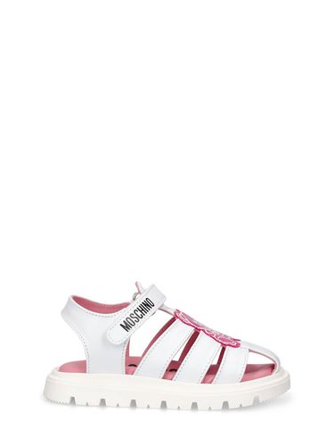 Sandalias Planas De Piel Con Logo Y Parche - MOSCHINO - Modalova