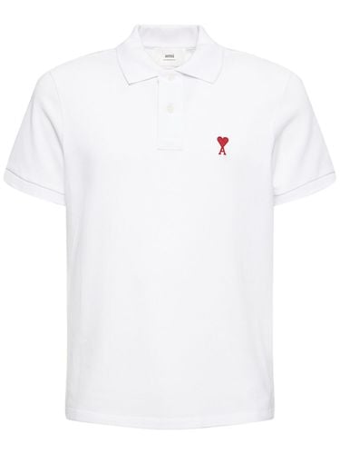 Logo Organic Cotton Piqué Polo - AMI PARIS - Modalova