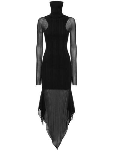 Plissé Rib Knit Turtleneck Midi Dress - MUGLER - Modalova