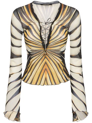 Ray Of Gold Printed Tulle Top - ROBERTO CAVALLI - Modalova