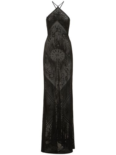 Halter Neck Devoré Viscose Long Dress - ROBERTO CAVALLI - Modalova