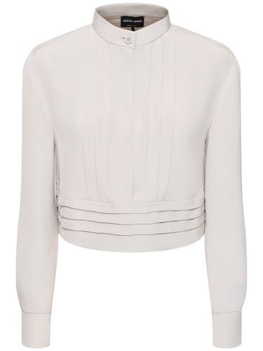 Silk Satin Crop Shirt W/ Pleats - GIORGIO ARMANI - Modalova