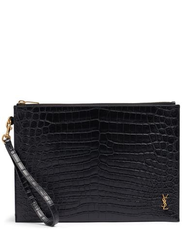 Ysl Croc Embossed Leather Ipad Holder - SAINT LAURENT - Modalova