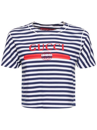 Striped Jersey T-shirt W/ Print - GUCCI - Modalova