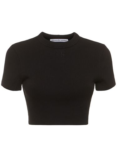 Cropped Short Sleeve Cotton T-shirt - ALEXANDER WANG - Modalova