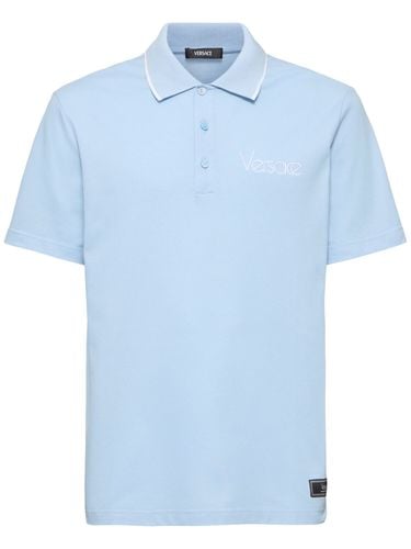 Polo De Algodón Piqué Con Logo - VERSACE - Modalova