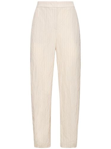 Cotton Blend Striped High Rise Pants - GIORGIO ARMANI - Modalova