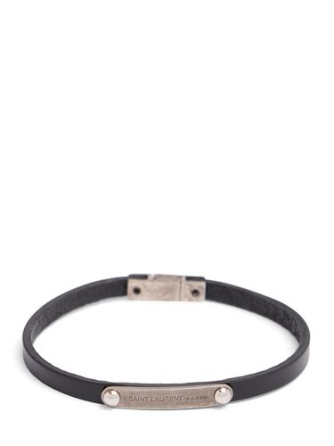 Brazalete De Piel Con Placa Ysl - SAINT LAURENT - Modalova