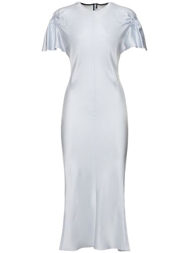 Gathered Sleeve Viscose Blend Midi Dress - VICTORIA BECKHAM - Modalova