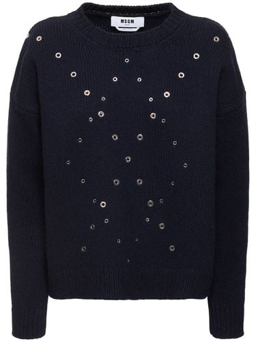 Wool Blend Embellished Crewneck Sweater - MSGM - Modalova