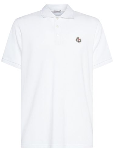 Logo Patch Cotton Polo Shirt - MONCLER - Modalova