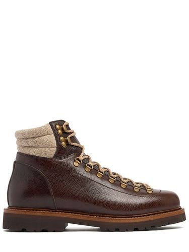 Botas De Trekking De Piel Con Cordones - BRUNELLO CUCINELLI - Modalova