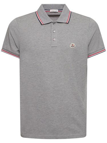 Logo Patch Cotton Polo Shirt - MONCLER - Modalova