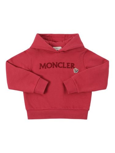 Embroidered Logo Cotton Hoodie - MONCLER - Modalova